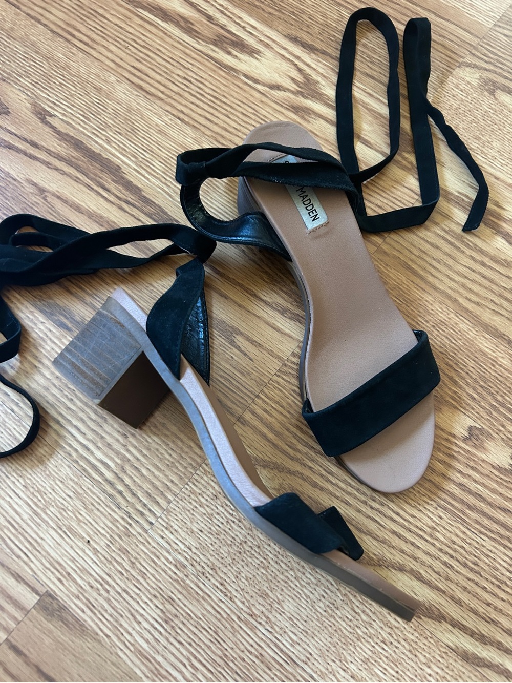 Black Lace-Up Block Heel Sandals - Steve Madden